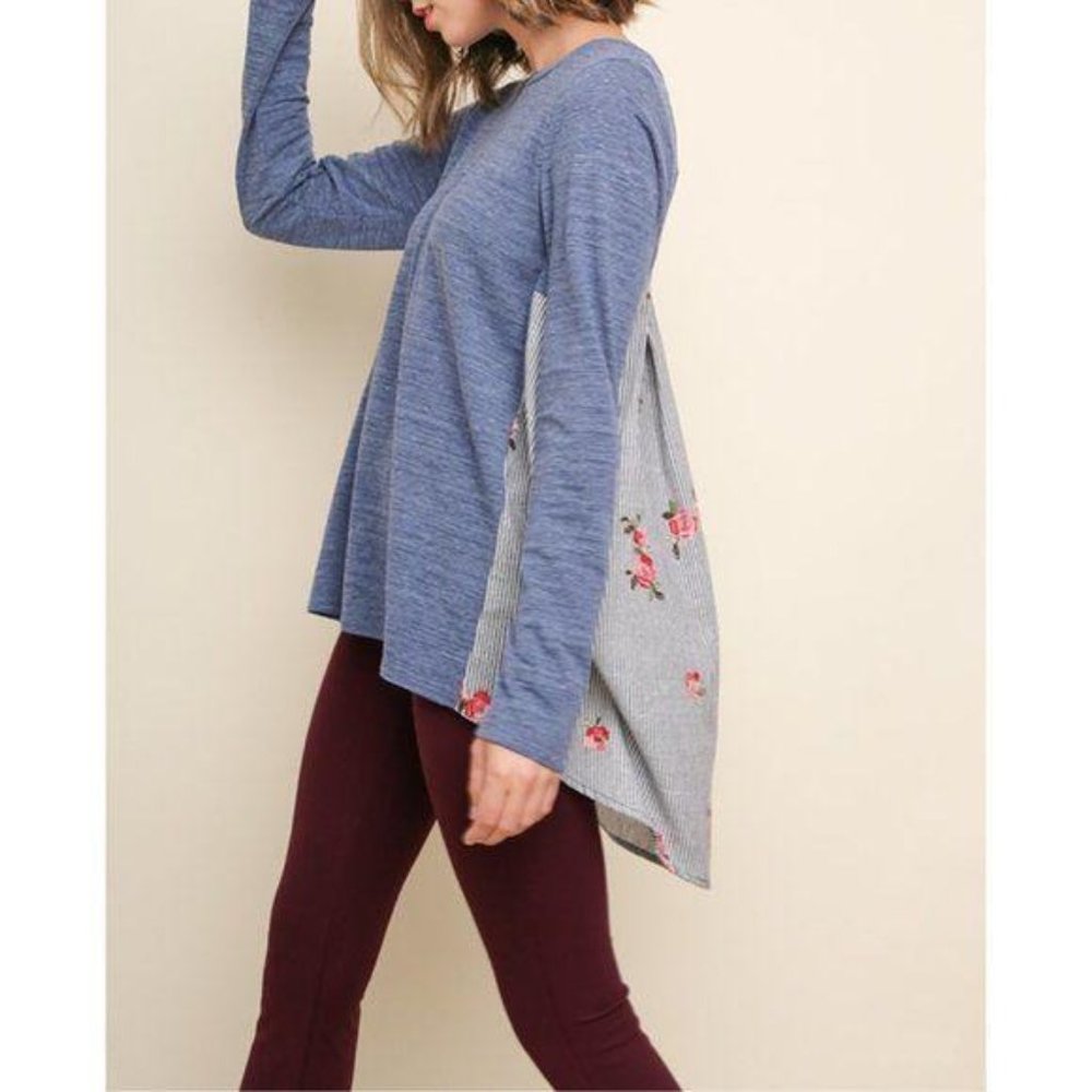 Umgee S Blue Rose Embroidered Hi Low Pleated Back - Picture 7 of 7